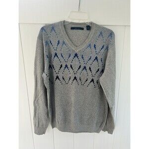 Perry Ellis Mens Sweater Sz Medium 100% Cotton Gray Casual Preppy
